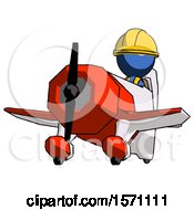 Poster, Art Print Of Blue Construction Worker Contractor Man Flying In Geebee Stunt Plane Viewed From Below