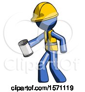 Poster, Art Print Of Blue Construction Worker Contractor Man Begger Holding Can Begging Or Asking For Charity Facing Left