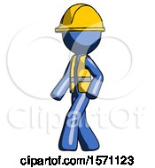 Poster, Art Print Of Blue Construction Worker Contractor Man Man Walking Turned Left Front View