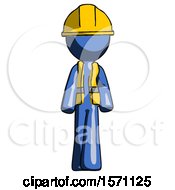 Poster, Art Print Of Blue Construction Worker Contractor Man Walking Front View