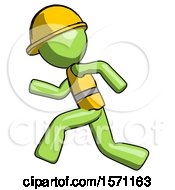Poster, Art Print Of Green Construction Worker Contractor Man Running Fast Left