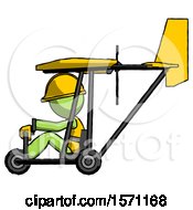 Poster, Art Print Of Green Construction Worker Contractor Man In Ultralight Aircraft Side View