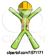 Poster, Art Print Of Green Construction Worker Contractor Man Jumping Or Flailing
