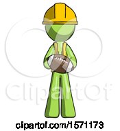 Poster, Art Print Of Green Construction Worker Contractor Man Giving Football To You