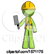 Poster, Art Print Of Green Construction Worker Contractor Man Holding Meat Cleaver