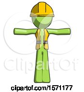 Poster, Art Print Of Green Construction Worker Contractor Man T-Pose Arms Up Standing