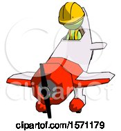 Poster, Art Print Of Green Construction Worker Contractor Man In Geebee Stunt Plane Descending Front Angle View