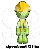 Green Construction Worker Contractor Man Kneeling Front Pose