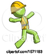 Poster, Art Print Of Green Construction Worker Contractor Man Running Away In Hysterical Panic Direction Right