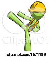 Poster, Art Print Of Green Construction Worker Contractor Man Ninja Kick Left