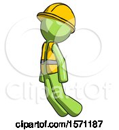 Poster, Art Print Of Green Construction Worker Contractor Man Floating Through Air Left