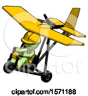 Poster, Art Print Of Green Construction Worker Contractor Man In Ultralight Aircraft Top Side View