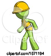 Poster, Art Print Of Green Construction Worker Contractor Man Suspense Action Pose Facing Left