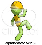 Poster, Art Print Of Green Construction Worker Contractor Man Kick Pose Start