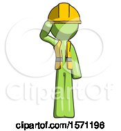 Poster, Art Print Of Green Construction Worker Contractor Man Soldier Salute Pose