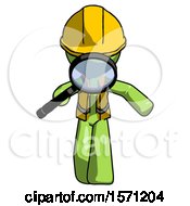 Poster, Art Print Of Green Construction Worker Contractor Man Looking Down Through Magnifying Glass