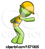 Green Construction Worker Contractor Man Sneaking While Reaching For Something