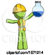 Poster, Art Print Of Green Construction Worker Contractor Man Holding Large Round Flask Or Beaker