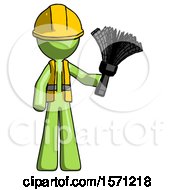 Poster, Art Print Of Green Construction Worker Contractor Man Holding Feather Duster Facing Forward
