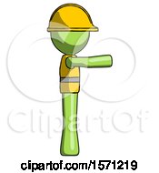 Green Construction Worker Contractor Man Pointing Right