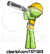 Poster, Art Print Of Green Construction Worker Contractor Man Thermometer In Mouth