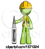 Poster, Art Print Of Green Construction Worker Contractor Man Standing With Large Thermometer