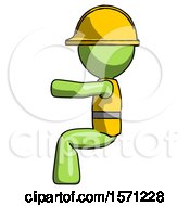 Green Construction Worker Contractor Man Sitting Or Driving Position
