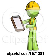 Poster, Art Print Of Green Construction Worker Contractor Man Reviewing Stuff On Clipboard