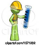 Poster, Art Print Of Green Construction Worker Contractor Man Holding Large Test Tube