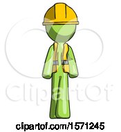 Poster, Art Print Of Green Construction Worker Contractor Man Walking Front View