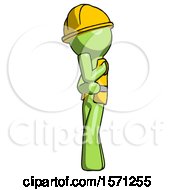 Green Construction Worker Contractor Man Thinking Wondering Or Pondering