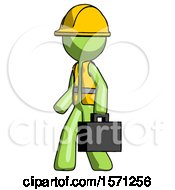 Poster, Art Print Of Green Construction Worker Contractor Man Walking With Briefcase To The Left