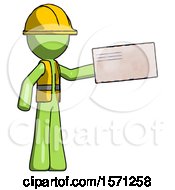 Poster, Art Print Of Green Construction Worker Contractor Man Holding Large Envelope