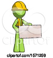 Poster, Art Print Of Green Construction Worker Contractor Man Presenting Large Envelope