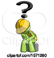 Green Construction Worker Contractor Man Thinker Question Mark Concept