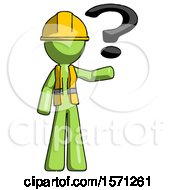 Poster, Art Print Of Green Construction Worker Contractor Man Holding Question Mark To Right