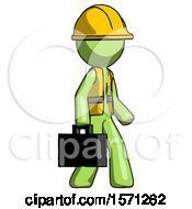 Poster, Art Print Of Green Construction Worker Contractor Man Walking With Briefcase To The Right