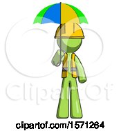 Poster, Art Print Of Green Construction Worker Contractor Man Holding Umbrella Rainbow Colored