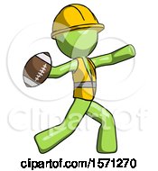 Poster, Art Print Of Green Construction Worker Contractor Man Throwing Football