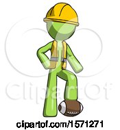 Poster, Art Print Of Green Construction Worker Contractor Man Standing With Foot On Football