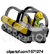 Poster, Art Print Of Green Construction Worker Contractor Man Driving Amphibious Tracked Vehicle Top Angle View