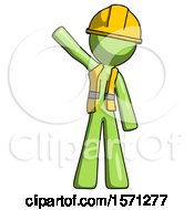 Poster, Art Print Of Green Construction Worker Contractor Man Waving Emphatically With Right Arm