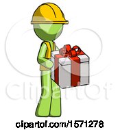 Poster, Art Print Of Green Construction Worker Contractor Man Giving A Present