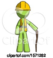 Poster, Art Print Of Green Construction Worker Contractor Man Standing With Hiking Stick