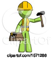Poster, Art Print Of Green Construction Worker Contractor Man Holding Tools And Toolchest Ready To Work