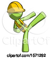 Poster, Art Print Of Green Construction Worker Contractor Man Ninja Kick Right