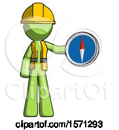 Poster, Art Print Of Green Construction Worker Contractor Man Holding A Large Compass