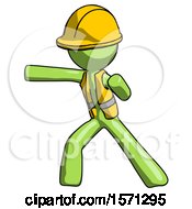 Poster, Art Print Of Green Construction Worker Contractor Man Martial Arts Punch Left