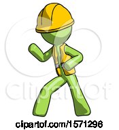 Poster, Art Print Of Green Construction Worker Contractor Man Martial Arts Defense Pose Left