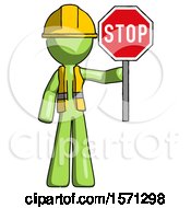Poster, Art Print Of Green Construction Worker Contractor Man Holding Stop Sign